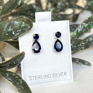 925 Sterling Silver Natural Blue Sapphire  Dangle Earrings “Royal Delicacies”